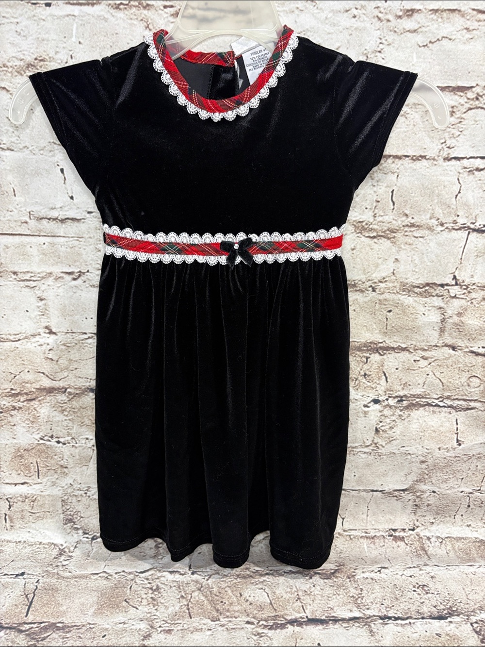 Youngland Black Velvet Dress with Red and White Trim